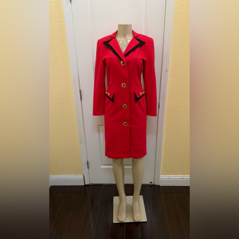 VTG Lillie Rubin Size 4 Red Button Down Long Sleeve Secretary Blazer Dress